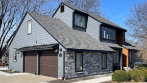 Blue Slate James Hardie siding installed on Overland Park, KS home